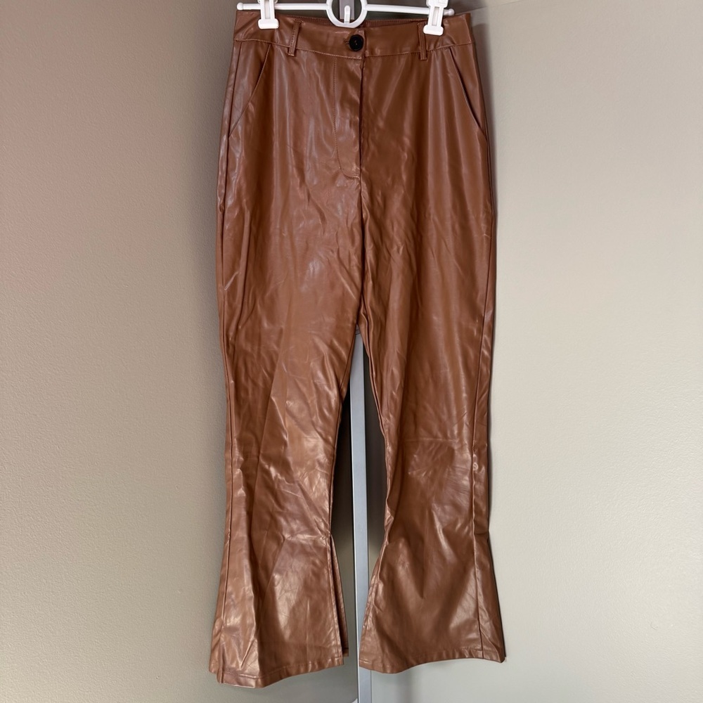 Cider Tan Faux Leather Bootcut Split Hem Pants NWOT Womens‎ Size S G31 - Picture 5 of 5